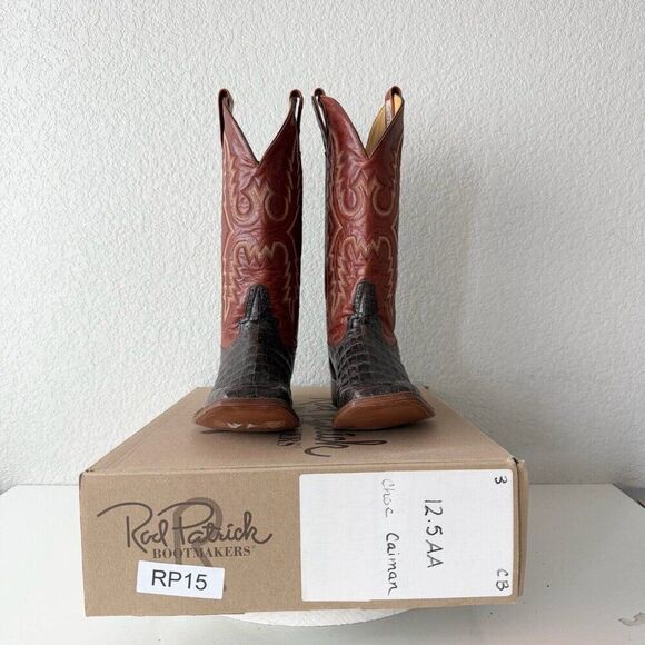 Rod Patrick Mens Cowboy Boots 12.5 AA Brown Caiman Leather Western Square Toe - Picture 12 of 13